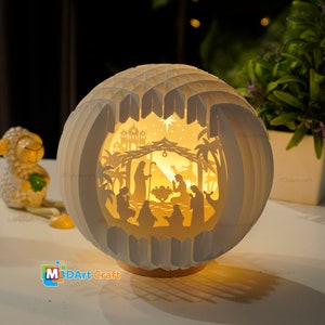 Nativity Scene Sphere Pop Up SVG, Silhouette Studio Templates, Christmas Snowball Pop Up Lightbox 3D Papercut Sphere Pop Up 6.29 inches image 9