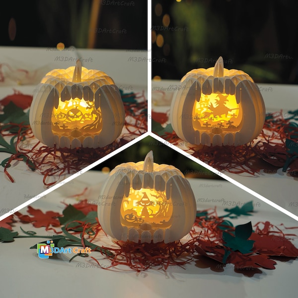 Pack 3 Small Pumpkin Pop Up SVG Templates for Cricut Joy, Cameo, ScanNcut - Pumpkin Pop Up for Halloween Decor, Shadow Box Paper Cut SVG