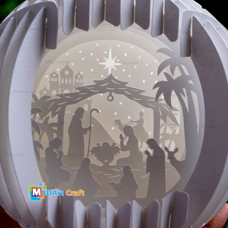 Nativity Scene Sphere Pop Up SVG, Silhouette Studio Templates, Christmas Snowball Pop Up Lightbox 3D Papercut Sphere Pop Up 6.29 inches image 7