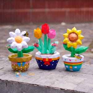 3D Flower Papercraft SVG Template – Daisy Sunflower Tulip, DIY Low Poly Mother's Day Gift