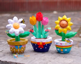 3D Flower Papercraft SVG Template – Daisy Sunflower Tulip, DIY Low Poly Mother's Day Gift
