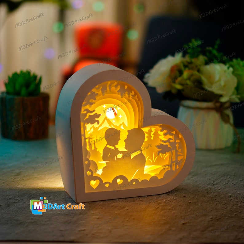 Father and Son Lanterns Shadow Box SVG for Cricut Projects Diy Father's Day Crafts, Paper Cut Template - DIY Lamp Decoration, 3d heart svg image 8