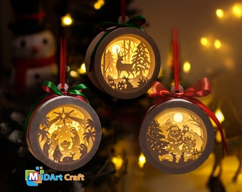 Set 3 Christmas Balls SVG Paper Lantern Hanging For Christmas Tree Decorations Craft Lantern Hanging, DIY Christmas Decorations