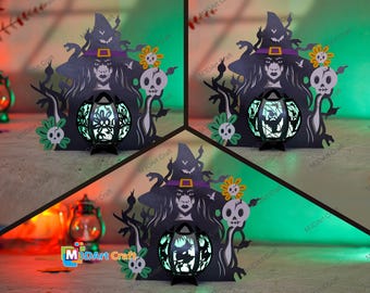 Set 3 Witch Lantern SVG Templates for Cricut Project, ScanNcut, Cameo - Paper Cutting DIY Halloween Witch Lantern Decorations