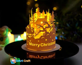 Paper Lanterns Santa Claus Reindeer Rides | Paper Cut Lamp Merry Christmas | Christmas luminaries svg for cricut projects, christmas lantern