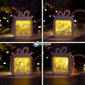 Pack 4 Paper Lantern Gift Box SVG Template for Cricut Projects  - DIY Lightbox Christmas Ornaments Shadow Box - Paper Cut Template