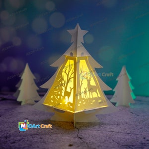 Deer Christmas Tree Lantern SVG for Cricut Projects, ScanNcut, Cameo4 - Paper Cut Template For DIY Christmas Lantern Decor