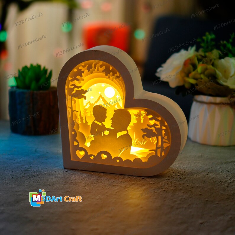 Father and Son Lanterns Shadow Box SVG for Cricut Projects Diy Father's Day Crafts, Paper Cut Template - DIY Lamp Decoration, 3d heart svg image 7