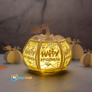 Happy Halloween Pumpkin Lanterns SVG for Cricut Projects, CanNcut - DIY Lamp Halloween Decoration - Paper Cut Template Lightbox
