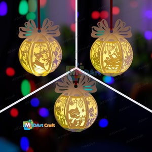 Pack 3 Christmas Balls SVG Paper Lantern Hanging For Christmas Tree Decorations - DIY Christmas Ornaments - Christmas Ball Hanging Paper Cut