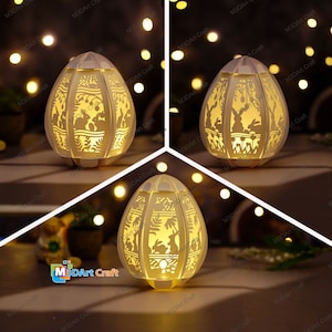 Lot de 3 oeuf de lapin lanterne SVG pour Cricut Project, ScanNcut, Cameo4... oeuf de Pâques lanterne en papier - DIY rapide oeuf de Pâques 3D - décorations d'oeufs