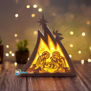 Holy Family Lantern Shadow Box SVG - DIY Nativity Scene Lightbox SVG for Cricut Projects, ScanNcut, Cameo.. Paper Cut Template For Christmas