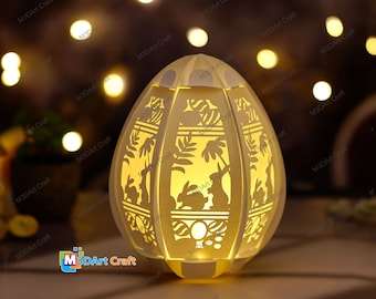 Easter Rabbit Egg Lantern SVG, PDF, Studio Template for DIY Easter Egg Paper Lantern - 3D Egg Shadow Box, Easter Paper Cut Light box