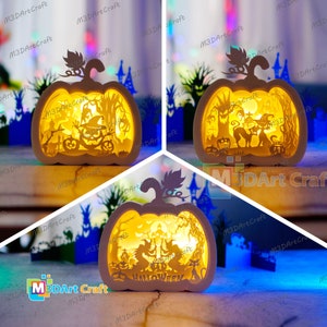 Pack 3 Pumpkin Shadow Box, Pumpkin Lantern SVG for creating Pumpkin Lantern Lightbox for Halloween Decor Svg file for Cricut Projects