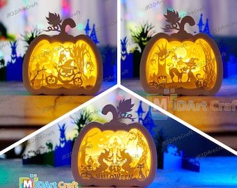Pack 3 Pumpkin Shadow Box, Pumpkin Lantern SVG for creating Pumpkin Lantern Lightbox for Halloween Decor Svg file for Cricut Projects