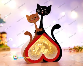 Cat Love Heart Lanterns Shadow Box SVG for Cricut Projects Diy Valentines Crafts - Cat Lightbox for Valentine's Day - Cat Heart Lanterns V2