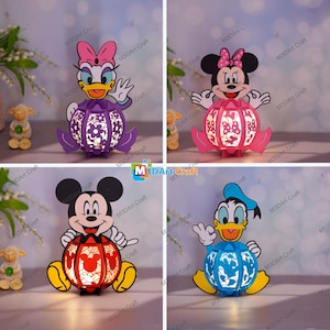 Confezione da 4 lanterne di Topolino, lanterne di Minnie, lanterne di Paperino, lanterne di Daisy in formato SVG, PDF, modelli Studio per Cricut, ScanNcut, Cameo...