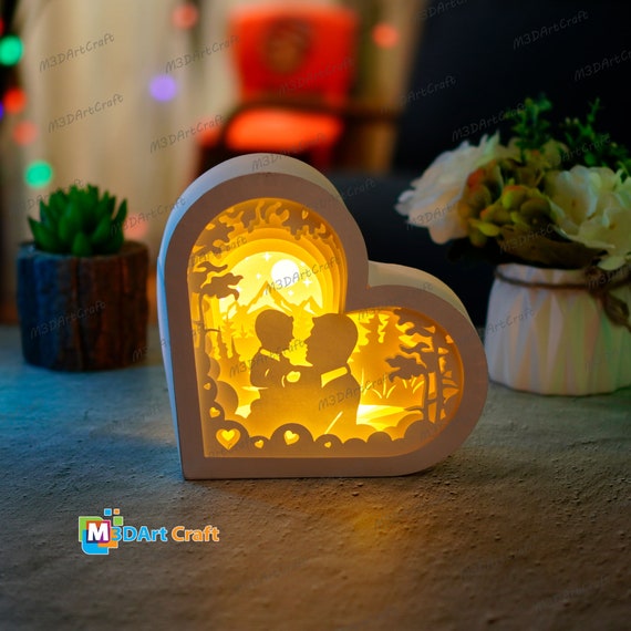 Father and Son Lanterns Shadow Box SVG for Cricut Projects Diy Father's Day Crafts, Paper Cut Template - DIY Lamp Decoration, 3d heart svg