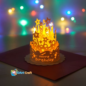 Gelukkige verjaardag lantaarns SVG, Silhouette Studio sjablonen, gelukkige verjaardag papier gesneden lamp, DIY verjaardagsdecoratie, verjaardagstaart papieren lamp