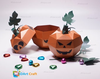 Pumpkin Candy Box SVG, Halloween Papercraft Template (PDF, Silhouette)