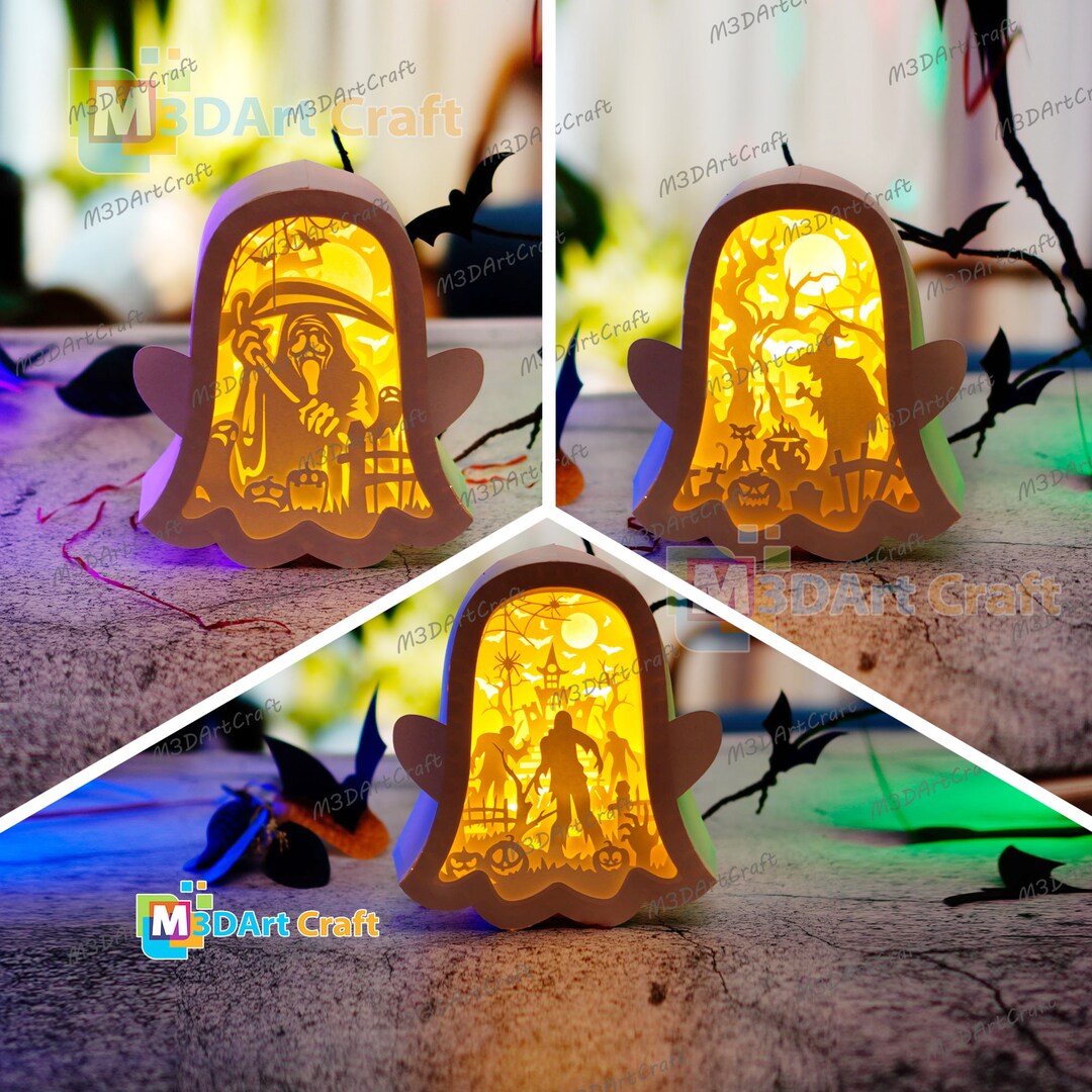 Pack 3 Ghost Lanterns Shadow Box SVG for Cricut Projects Diy Halloween ...