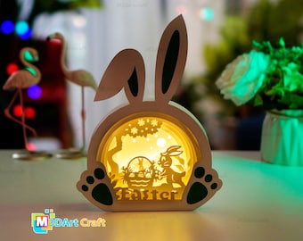 Easter Bunny Lanterns ShadowBox, Easter Lightbox PDF, SVG for Cricut Projects, ScanNcut, Silhouette Studio for Cameo4, Easter Eggs Paper Cut