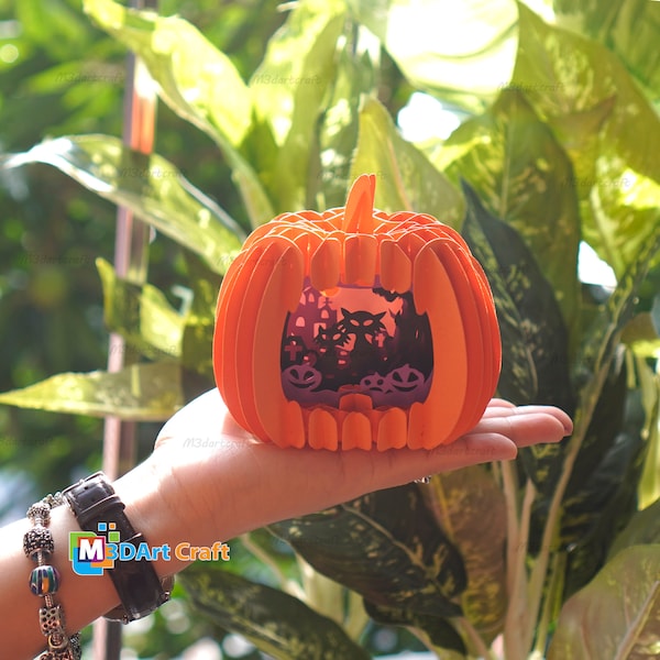 SVG for Cricut Joy, Silhouette Studio Templates creating small Pumpkin Pop Up for Halloween decor, Shadow Box Papercut Cricut Projects