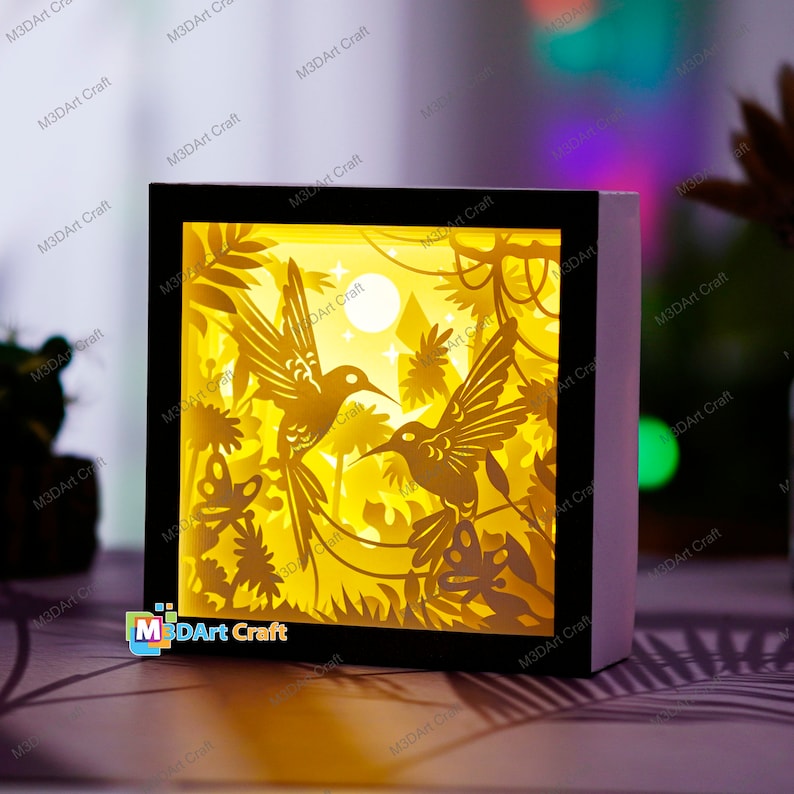 Hummingbird Shadow Box SVG Template – 3D Layered Paper Cut Lightbox ...