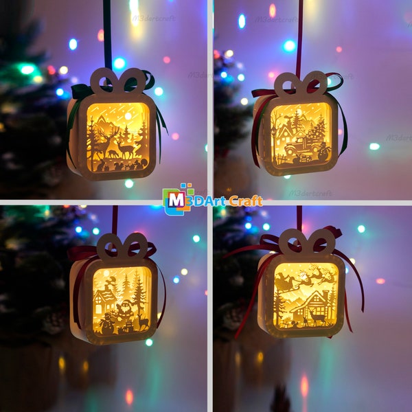 Pack 4 Paper Lantern Gift Box SVG Template for Cricut Projects - DIY Lightbox Christmas Ornaments Shadow Box - Paper Cut Template Pack 4 Paper Lantern Gift Box SVG Template for Cricut Projects - DIY Lightbox Christmas Ornaments Shadow Box - Paper Cut Template