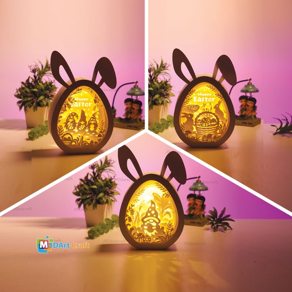 Set 3 Gnome Easter Bunny Eggs Lanterns Shadow Box SVG for Cricut Projects, Easter Paper Cut Template - DIY Lamp Decoration, 3d egg svg Set 3 Gnome Easter Bunny Eggs Lanterns Shadow Box SVG for Cricut Projects, Easter Paper Cut Template - DIY Lamp Decoration, 3d egg svg