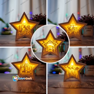 Pack 5 Christmas Star Lantern Shadow Box SVG for Cricut Proroject, ScanNcut, Cameo4.. Paper Cut Template For Christmas Star Lightbox