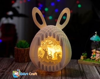 PDF, SVG, Studio Template Creating Easter Bunny Eggs Pop up, Easter Eggs Rabbit Family, 3D Papercut Light Box, Sliceform Paper Sphere Popup