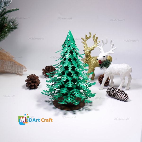 Árbol de Navidad 3D SVG, Silhouette Studio, plantillas PDF para crear decoraciones navideñas, Papercraft 3D Papercut SVG para proyectos de Cricut