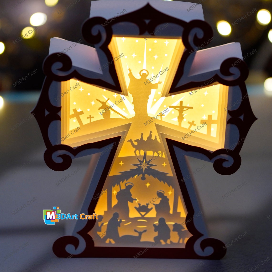 Pack 3 Cross Lantern Shadow Box PDF, SVG for Creates Nativity Scene ...