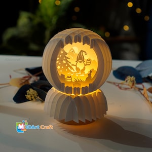 Leuke Santa Claus Sphere Pop Up SVG, Silhouet Studio Templates, SVG Compatibele Cricut Joy, Kerst Snowball Pop Up Lightbox 3D Papercut