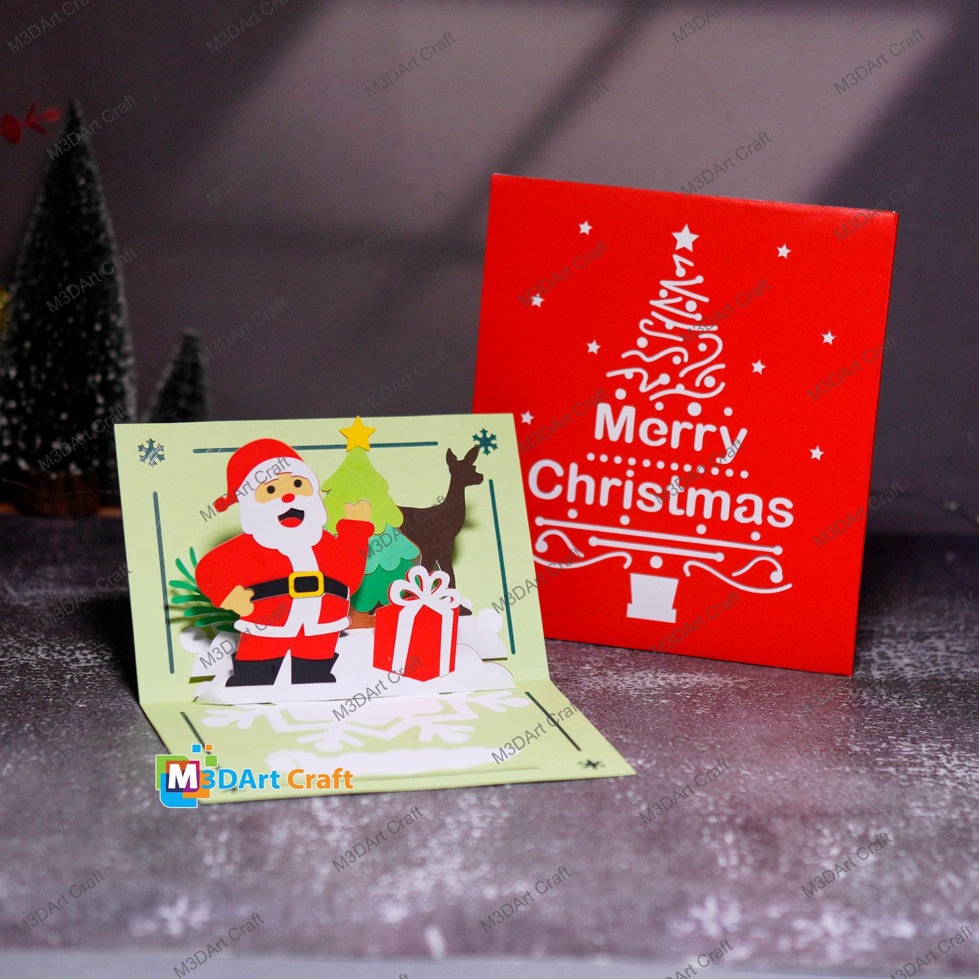 Set 3 Christmas Pop-up Card SVG Templates | Santa, Sleigh & Hot Cocoa ...