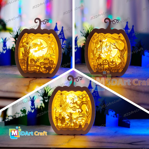 Combo 3 Pumpkin Shadow Box, Pumpkin Lantern SVG for Cricut Projects, Pumpkin Lightbox, Halloween Pumpkin Version 2