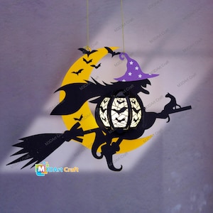 Witch Lanterns SVG Templates Halloween Paper Cut Lamps - Paper Cutting DIY Halloween Decorations - Paper Lantern Witch Svg