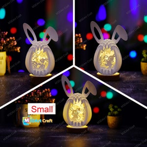 Pack de 3 petits oeufs de Pâques lapins pop-up PDF, modèle SVG compatible avec Cricut Joy - Oeuf de Pâques 3D sphère popup - Globe popup Lightbox