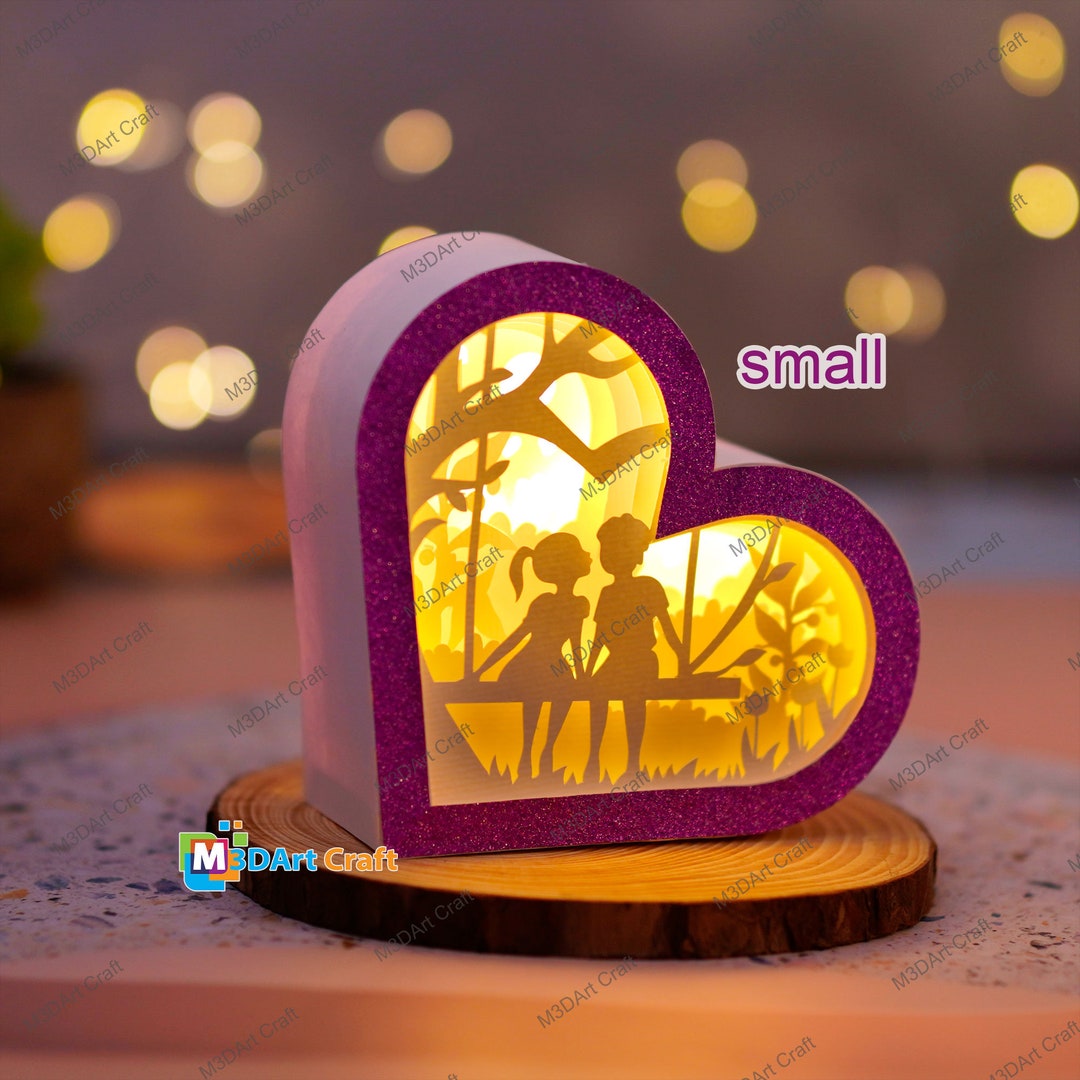 Cute Couple Small Heart Lanterns Shadow Box SVG for Cricut Joy Diy ...