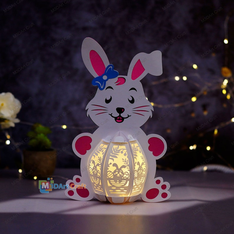 Pack 3 Bunny Lantern PDF, SVG, Studio Template Bunny Easter Egg Lantern for Easter Decorations DIY Easter Paper Cut Template zdjęcie 3