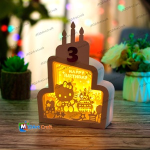 Lanterne per torta di compleanno fai da te Shadow Box PDF, SVG per progetti Cricut Fai da te Buon compleanno Artigianato, Modello di carta ritagliata - Birthday Lightbox