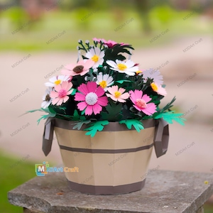 Plantilla SVG para manualidades de papel: cubo de flores de margaritas en 3D – Regalo DIY para el Día de la Madre con Cricut