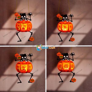Set 4 Skeleton Pumpkin Lanterns PDF, SVG Templates for Cricut Project - Paper Cutting DIY Pumpkin Halloween Decorations, Shadowbox svg file