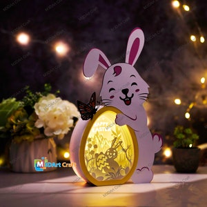 Happy Easter Bunny Hug Egg Lantern Shadow Box PDF, SVG for Cricut Projects, ScanNcut - DIY Egg Lightbox, Paper Cut Template For Easter