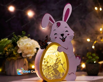 Happy Easter Bunny Hug Egg Lantern Shadow Box PDF, SVG for Cricut Projects, ScanNcut - DIY Egg Lightbox, Paper Cut Template For Easter