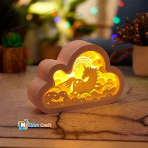 Cute Unicorn Cloud Lanterns Shadow Box SVG for Cricut Projects, ScanNcut, Cameo4, Paper Cut Template - DIY Lamp Decoration, 3D cloud svg