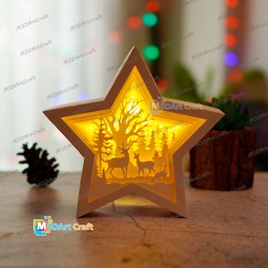 Deer in Christmas Star Lantern Shadow Box SVG for Cricut Proroject, ScanNcut, Cameo4.. Paper Cut Template For Christmas Star Lightbox