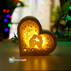 Lanterne a forma di cuore per la famiglia Shadow Box SVG per progetti Cricut Fai da te Artigianato per la giornata della famiglia, Modello di carta ritagliata - Decorazione lampada fai da te, cuore 3d svg