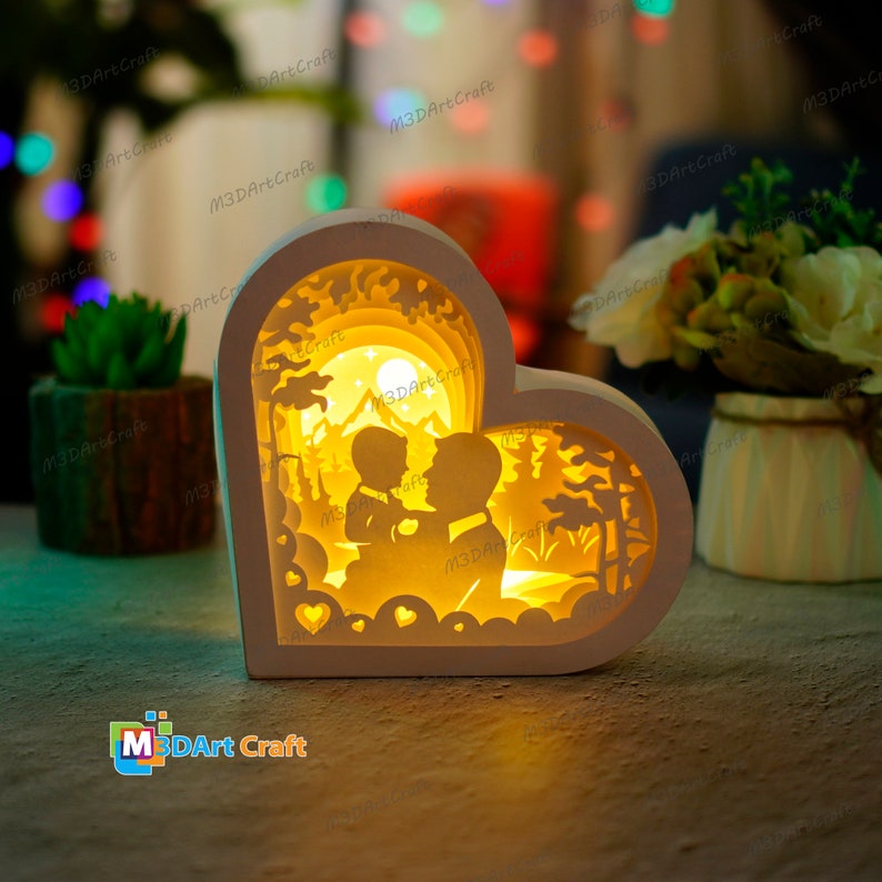 Father and Son Lanterns Shadow Box SVG for Cricut Projects Diy Father's Day Crafts, Paper Cut Template - DIY Lamp Decoration, 3d heart svg image 6